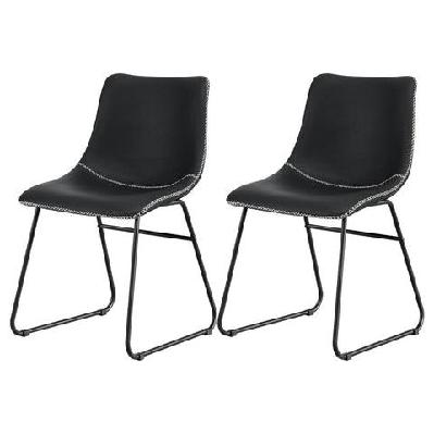 2x dining chairs retro pu leather kitchen lounge cafe accent chair black