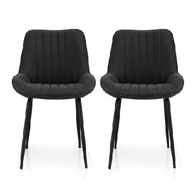 2x dining chairs retro pu leather kitchen lounge cafe accent chair black