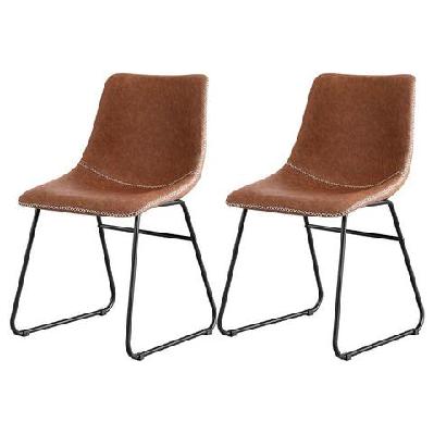 2x dining chairs retro pu leather kitchen lounge cafe accent chair brown