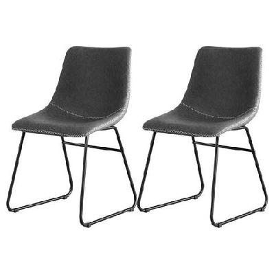 2x dining chairs retro pu leather kitchen lounge cafe accent chair grey