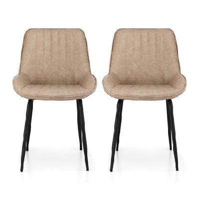 2x dining chairs retro pu leather kitchen lounge cafe accent chair khaki