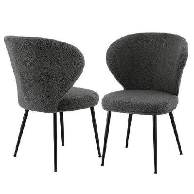 2x dining chairs sherpa boucle wing back grey