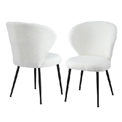 2x dining chairs sherpa boucle wing back white
