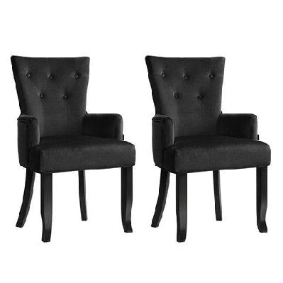 2x dining chairs velvet french provincial armchair black