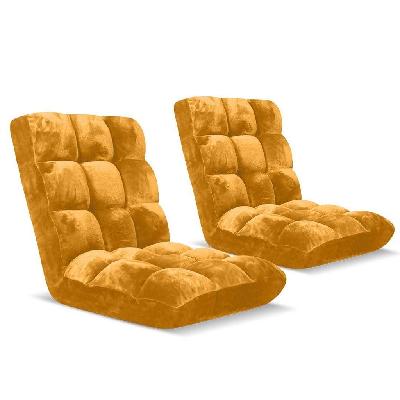 2x floor recliner folding lounge sofa futon couch folding chair cushion apricot