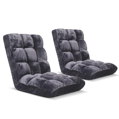 2x floor recliner folding lounge sofa futon couch folding chair cushion grey
