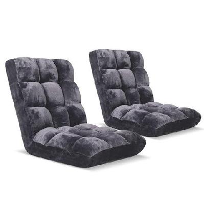 2x floor recliner folding lounge sofa futon couch folding chair cushion grey
