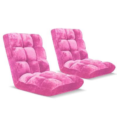 2x floor recliner folding lounge sofa futon couch folding chair cushion light pink