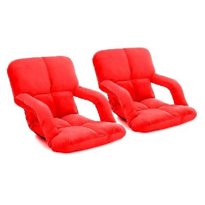 2x foldable lounge cushion adjustable floor lazy recliner chair with armrest red