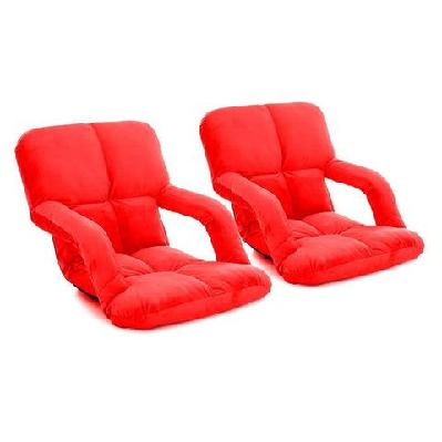 2x foldable lounge cushion adjustable floor lazy recliner chair with armrest red