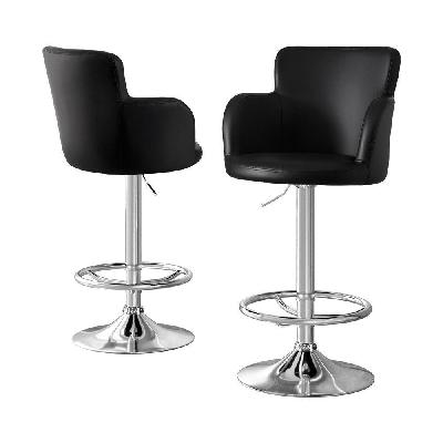 2x leather bar stools swivel adjustable gas lift pu counter chairs black