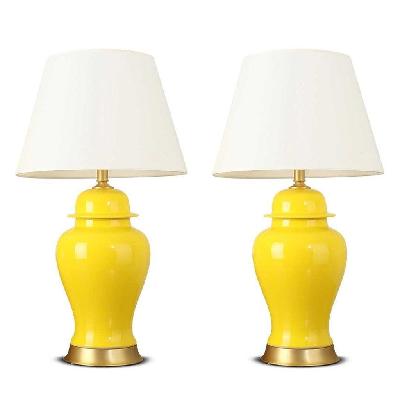 2x oval ceramic table lamp with gold metal base desk lamp yellow