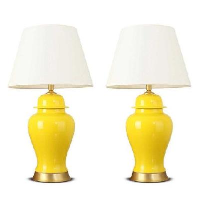 2x oval ceramic table lamp with gold metal base desk lamp yellow