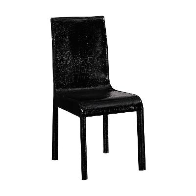 2x steel frame black leatherette medium high backrest dining chairs with wooden legs