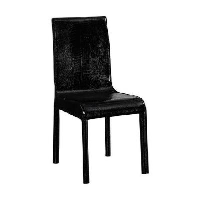 2x steel frame black leatherette medium high backrest dining chairs with wooden legs