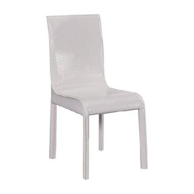 2x steel frame white leatherette medium high backrest dining chairs with wooden legs