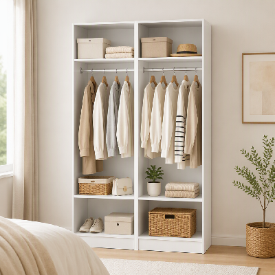 2x wardrobe clothes closet storage organiser shelf white