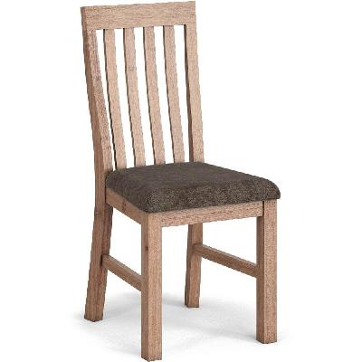 2x wooden frame leatherette in solid wood acacia and veneer dining chairs in oak colour
