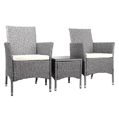 3 piece wicker outdoor chair side table furniture set - grey