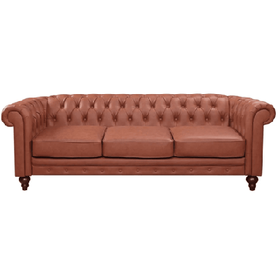 3 seater brown sofa lounge chesterfireld style button tufted in faux leather