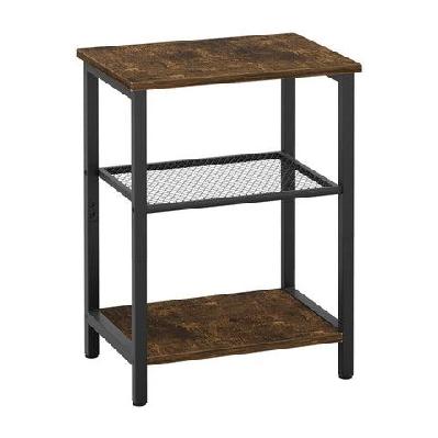 3-tier side table – space-saving accent table with adjustable feet and storage shelves (brown and black)