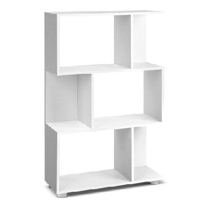 3 tier zig zag bookshelf display storage cabinet  - white