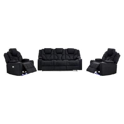 3+1+1 seater electric recliner stylish rhino fabric black lounge armchair with led features