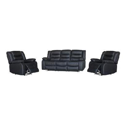 3+1+1 seater recliner sofa in faux leather lounge couch in black