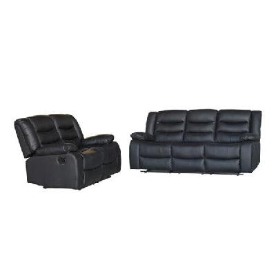 3+2 seater recliner sofa in faux leather lounge couch in black