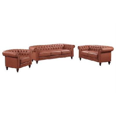 3+2+1 seater brown sofa lounge chesterfireld style button tufted in faux leather