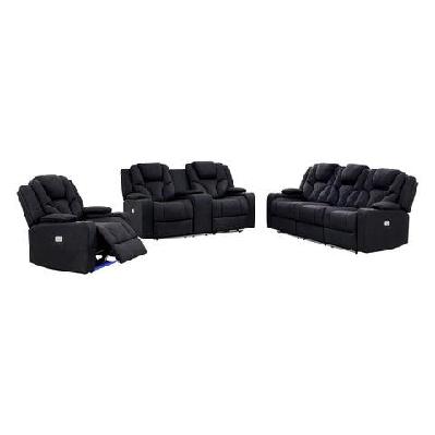3+2+1 seater electric recliner stylish rhino fabric black lounge armchair with led features