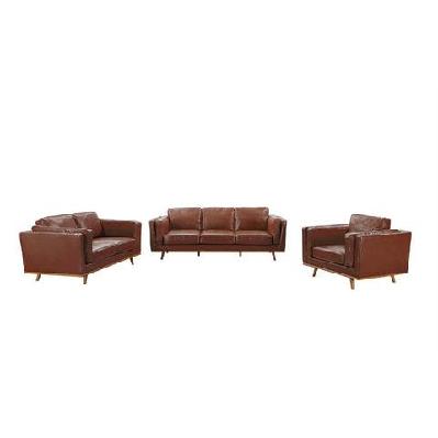 3+2+1 seater sofa brown faux leather lounge set for living room couch with wooden frame