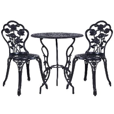 3pc outdoor setting cast aluminium bistro table chair patio black