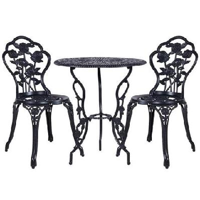 3pc outdoor setting cast aluminium bistro table chair patio black