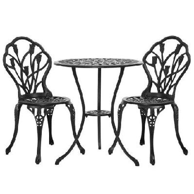 3pc outdoor setting cast aluminium bistro table chair patio black