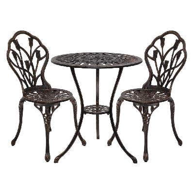 3pc outdoor setting cast aluminium bistro table chair patio bronze