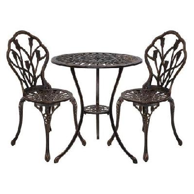 3pc outdoor setting cast aluminium bistro table chair patio bronze