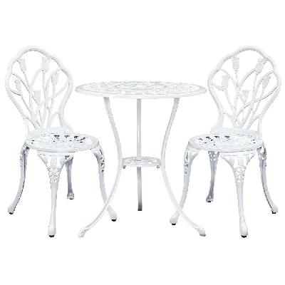 3pc outdoor setting cast aluminium bistro table chair patio white