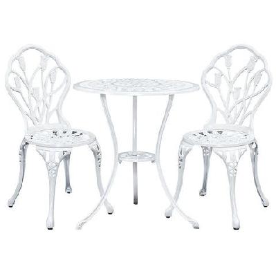 3pc outdoor setting cast aluminium bistro table chair patio white
