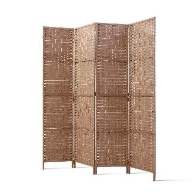 4 panel room divider screen privacy rattan timber foldable dividers stand hand woven