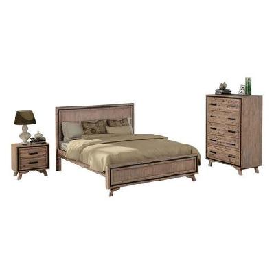 4 pieces bedroom suite king size silver brush in acacia wood construction bed, bedside table and tallboy