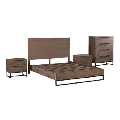 4 pieces bedroom suite made in solid wood acacia veneered queen size oak colour bed, bedside table and tallboy