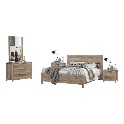 4 pieces bedroom suite natural wood like mdf structure double size oak colour bed, bedside table and dresser