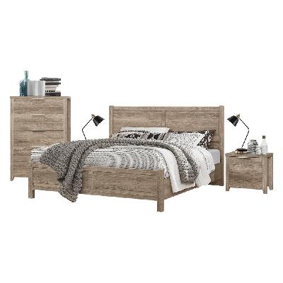 4 pieces bedroom suite natural wood like mdf structure king size oak colour bed, bedside table and tallboy