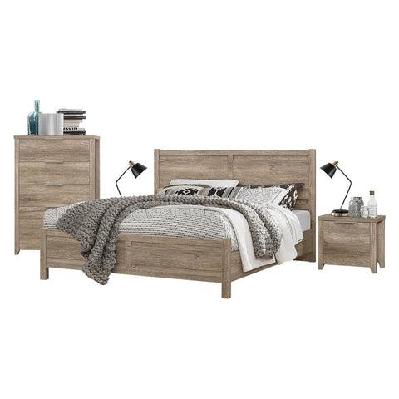 4 pieces bedroom suite natural wood like mdf structure king size oak colour bed, bedside table and tallboy