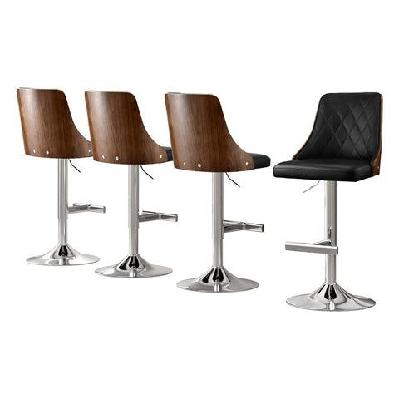 4x bar stool wood swivel adjustable kitchen counter stool leather black