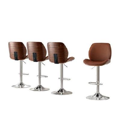 4x bar stools bentwood adjustable kitchen counter chair leather brown