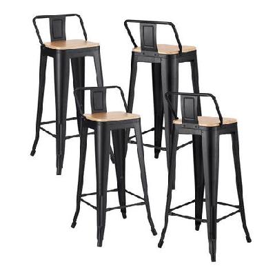 4x bar stools kitchen counter high chair dining stackable metal black