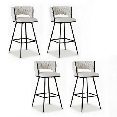 4x bar stools kitchen dining chair counter stool woven velvet metal ivory