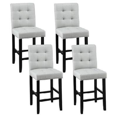 4x bar stools kitchen dining chairs counter fabric stool wooden ada grey